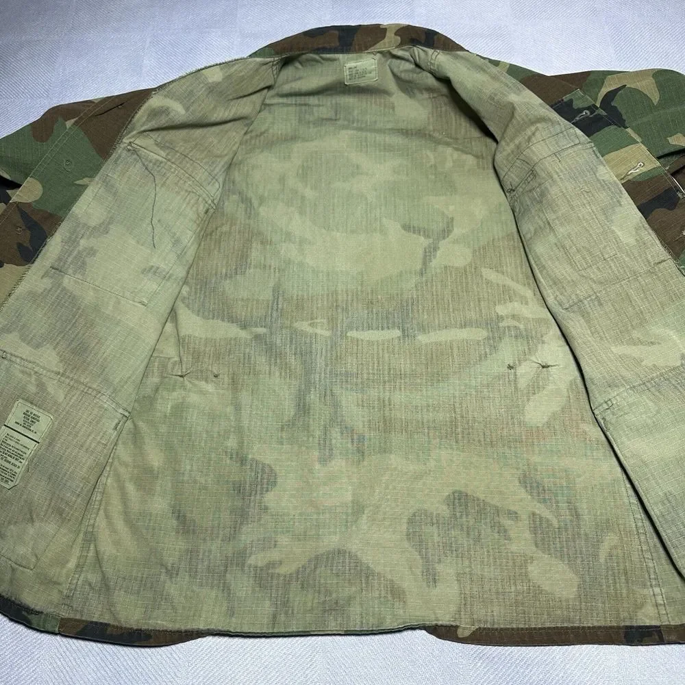 Vintage 1980s Army‎ Woodland Camo Hot Weather Coat Combat BDU Size Small Long